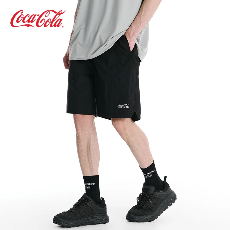 Coca-Cola可口可乐 拼接撞色速干反光印花美式休闲短裤 男女同款