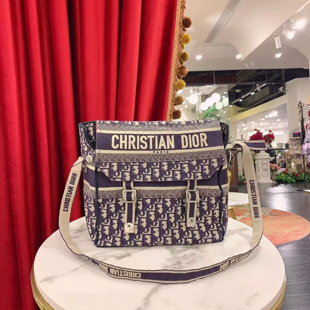 95新 DIOR/迪奥 GGS邮差大号老花银扣帆布单肩包18年19114596