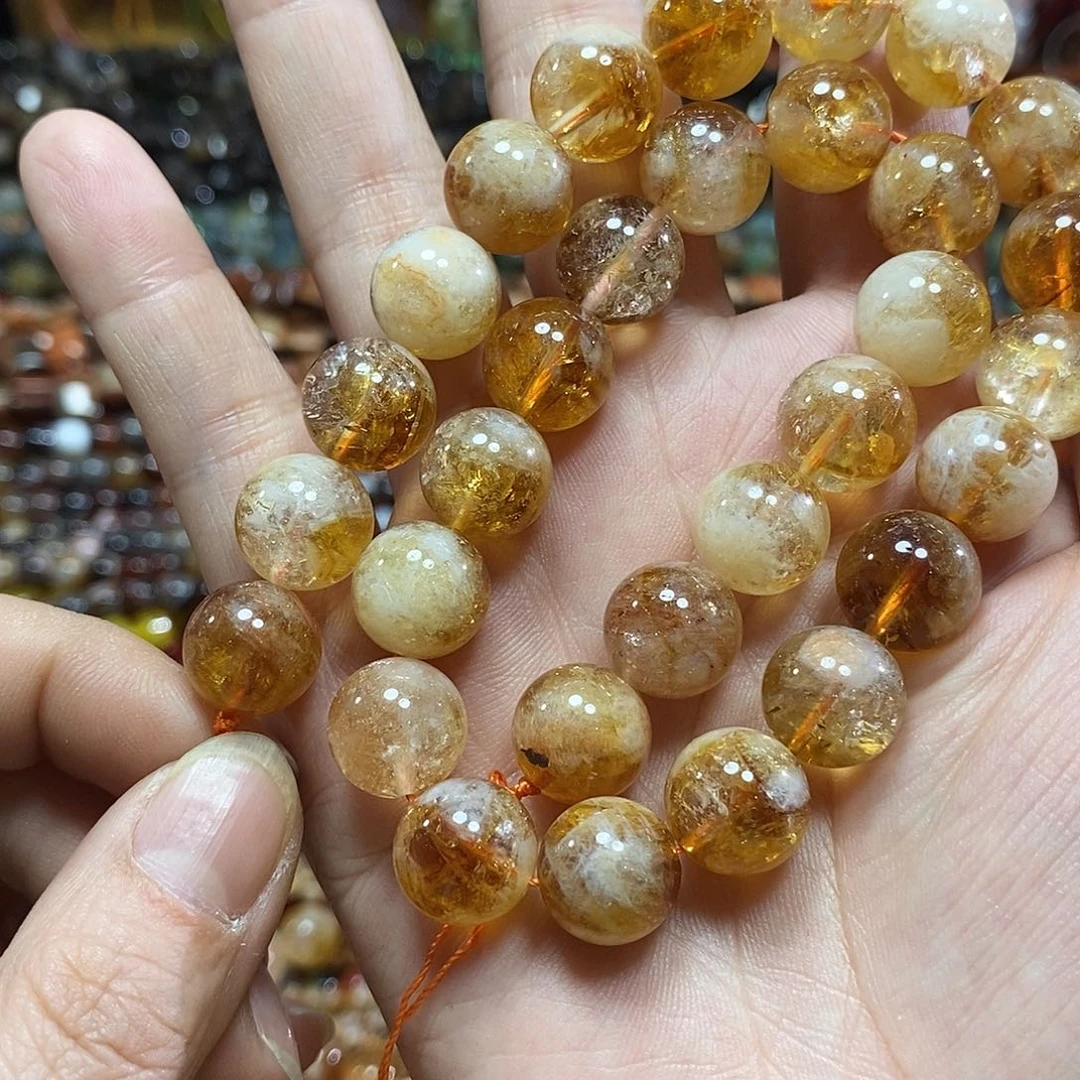 玛瑙/玉髓未镶嵌珠宝半成品黄塔晶一条卡13mm