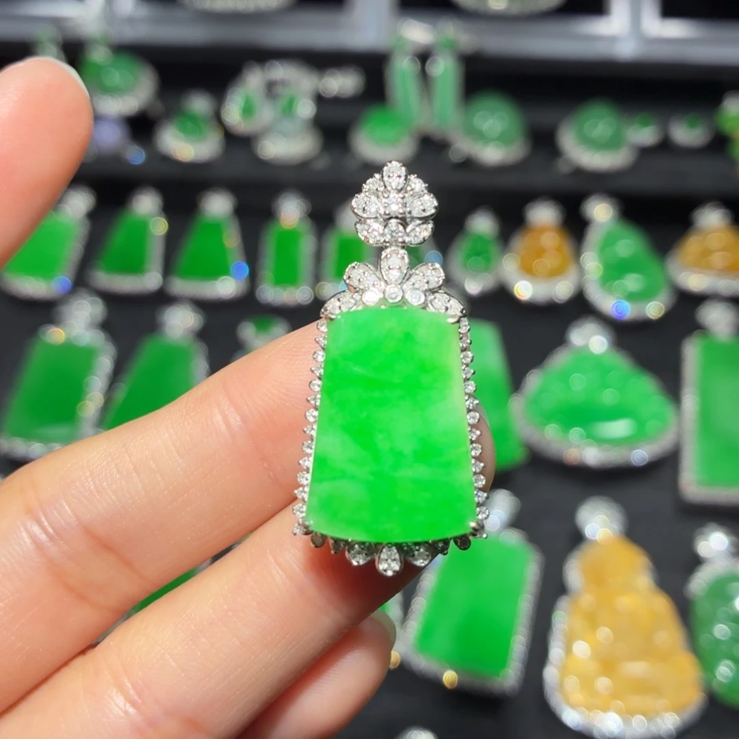 翡翠18K金镶嵌吊坠(不含链)91号