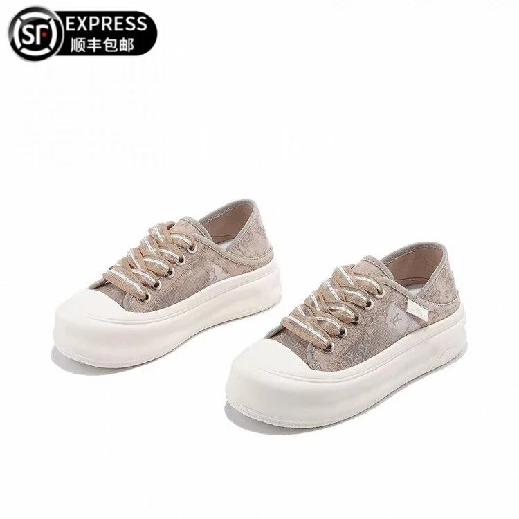 蕾丝网纱透气丑萌面包鞋女2025春夏厚底休闲板鞋百搭踩脚两穿网鞋