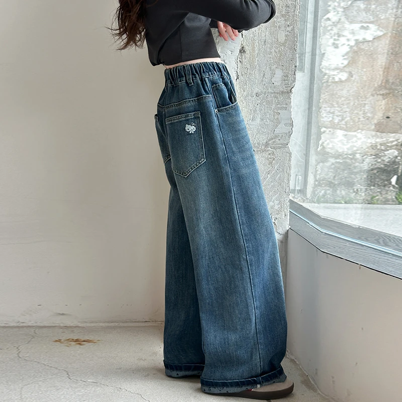 儿童秋装2025年新款大女童装宽松裤子春秋款水洗牛仔裤秋季直筒裤