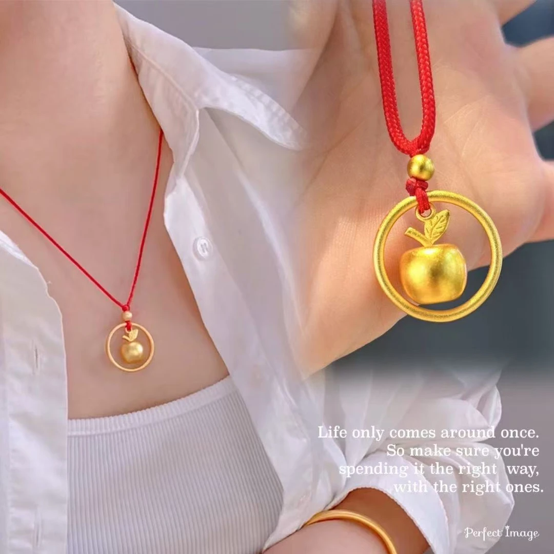铜项链 戒指圈小苹果红绳吊坠项链平安小众甜美圣诞喜庆新年