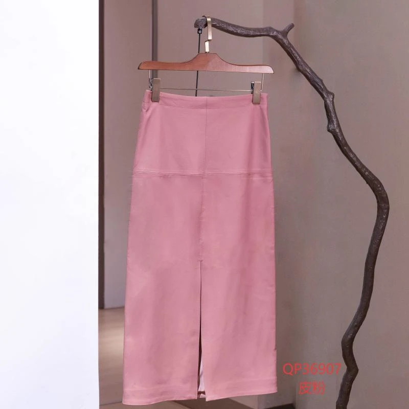 【锦系】羊皮新中式国风后松紧腰前开叉半裙QP-36907