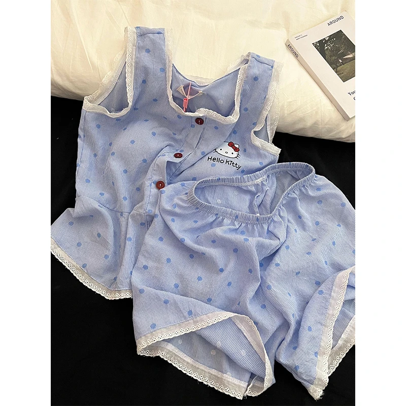 【波点kitty】韩版可爱休闲睡衣女爆款背心短裤可外穿家居服两件套