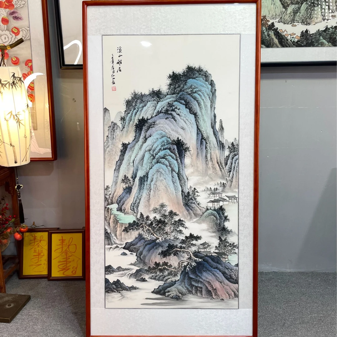 纯手绘-玄关 溪山雅居【168*86】国画山水画客厅玄关挂画字画直播间