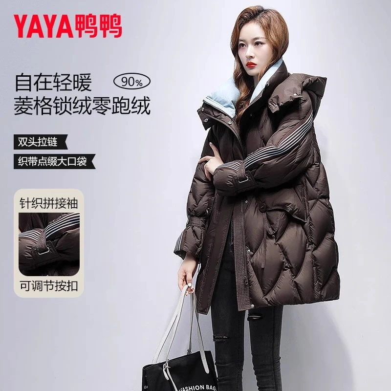 YAYA/鸭鸭爆款羽绒服女2025年冬季新款中长款设计感时尚加厚外套