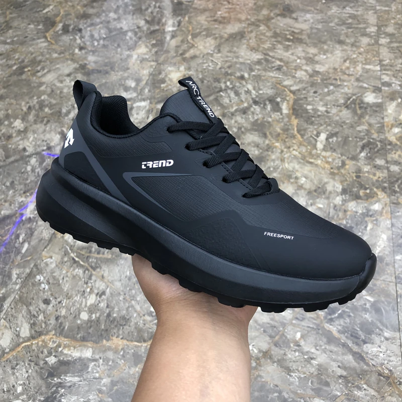 【香港QXWB&Shoes官方正品】男士运动鞋百搭舒适黑色加绒皮面跑步鞋