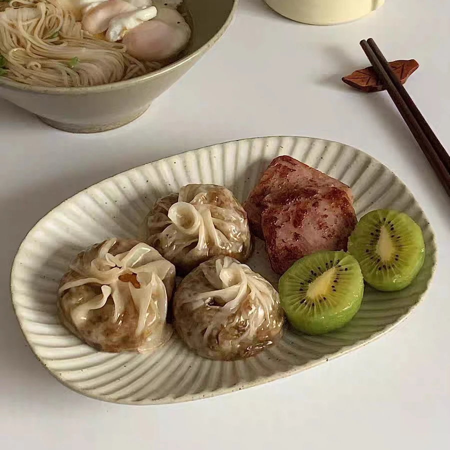 662粗陶系列陶瓷鱼盘9.2寸家用盘子厨房餐具 手工拉胚