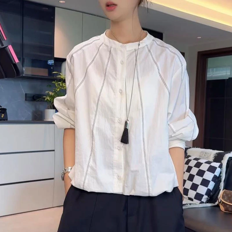 2025年春秋夏季新款韩版时尚洋气设计感衬衫女宽松显瘦长袖衬衣潮