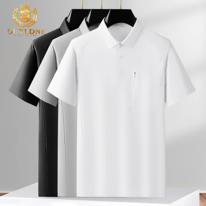 OUXLDNE速干短袖polo衫男夏季新款休闲吸湿透气翻领白色t恤上衣男