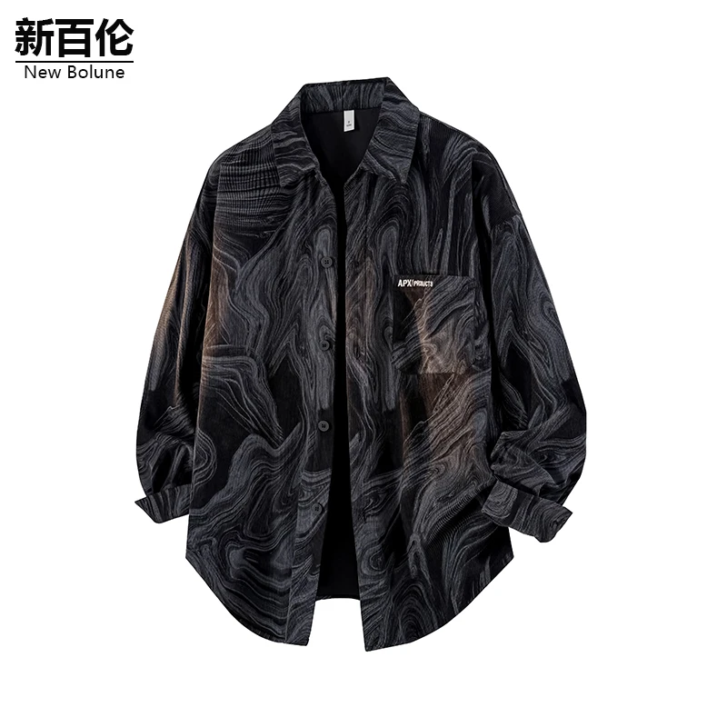 新百伦/NEW BOLUNE长袖衬衫男款潮牌美式复古休闲夹克秋冬款外套