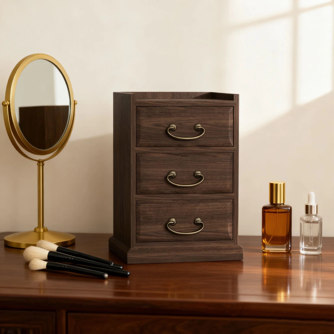 轻奢桌面收纳收纳盒复古实木木质置物架桌面收纳盒新中式客厅家用