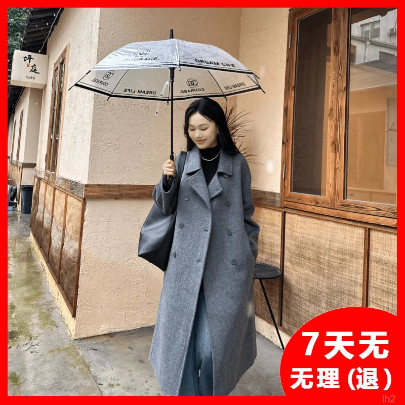 高端双排扣双面羊绒大衣女中长款2025新款秋冬高级感羊毛呢子外套