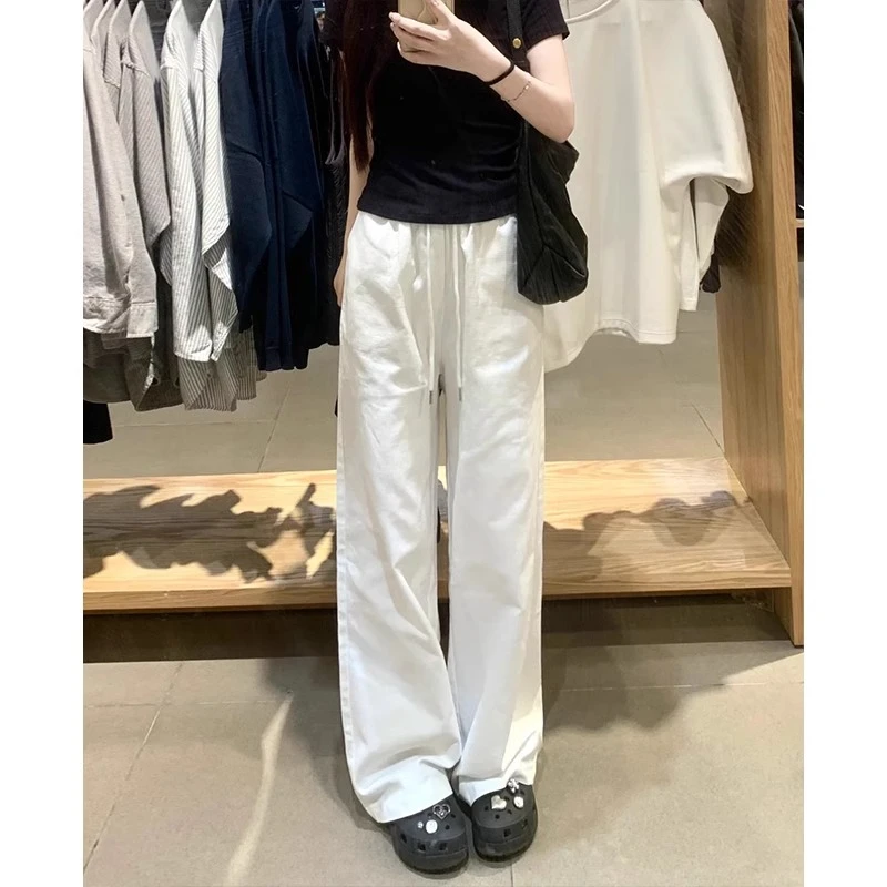 美式白色阔腿裤女夏季2025新款高腰宽松窄版慵懒显瘦小个子牛仔裤