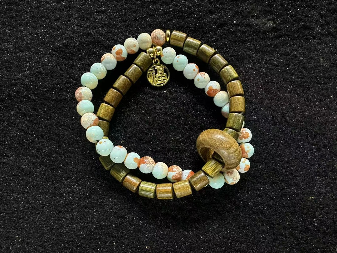 D035阿根廷绿檀0.5✖️0.6带跑环搭配寿山石款多样性发货手串