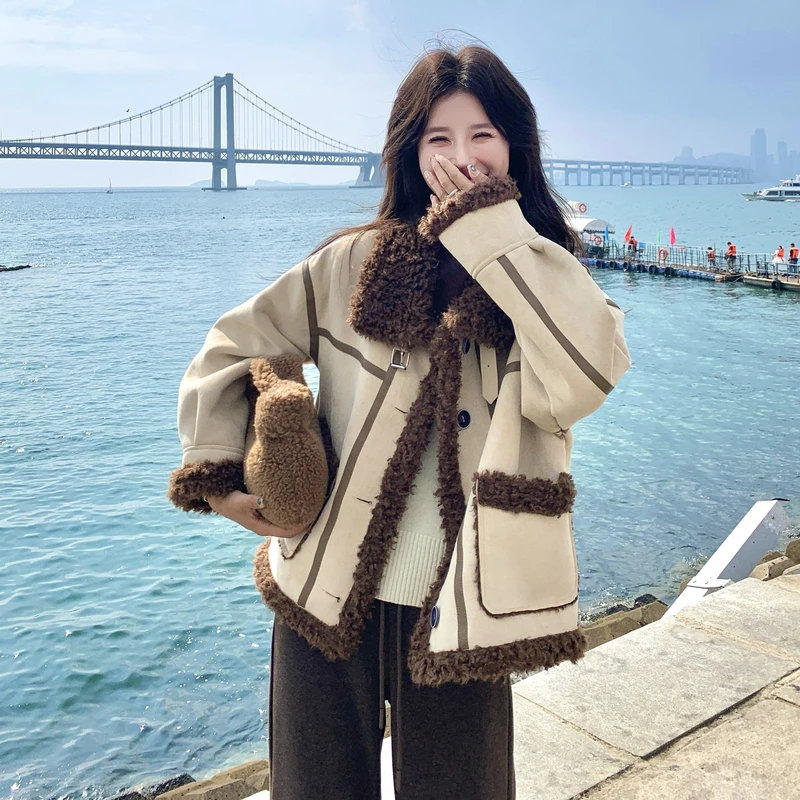 袄子百搭复古鹿皮绒羊羔毛棉服外套女25新款冬季加厚加绒上衣棉袄