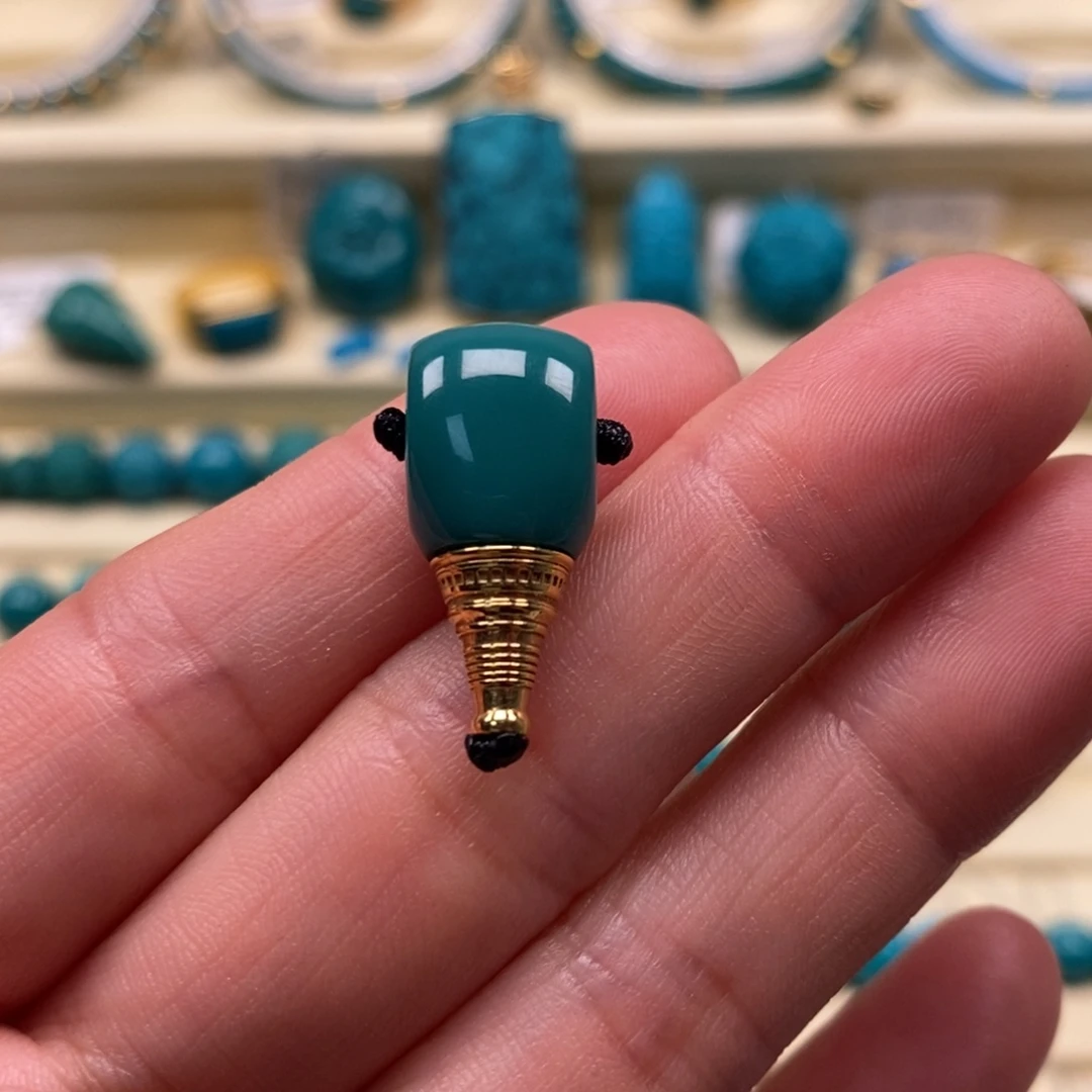 绿松石18K金镶嵌珠宝奇石对孔9.9厚度9.9金塔三通