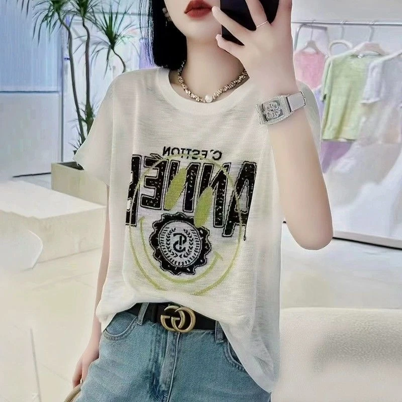 新款竹节棉女士短袖夏季洋气减龄时尚上衣显瘦宽松百搭短袖T恤女