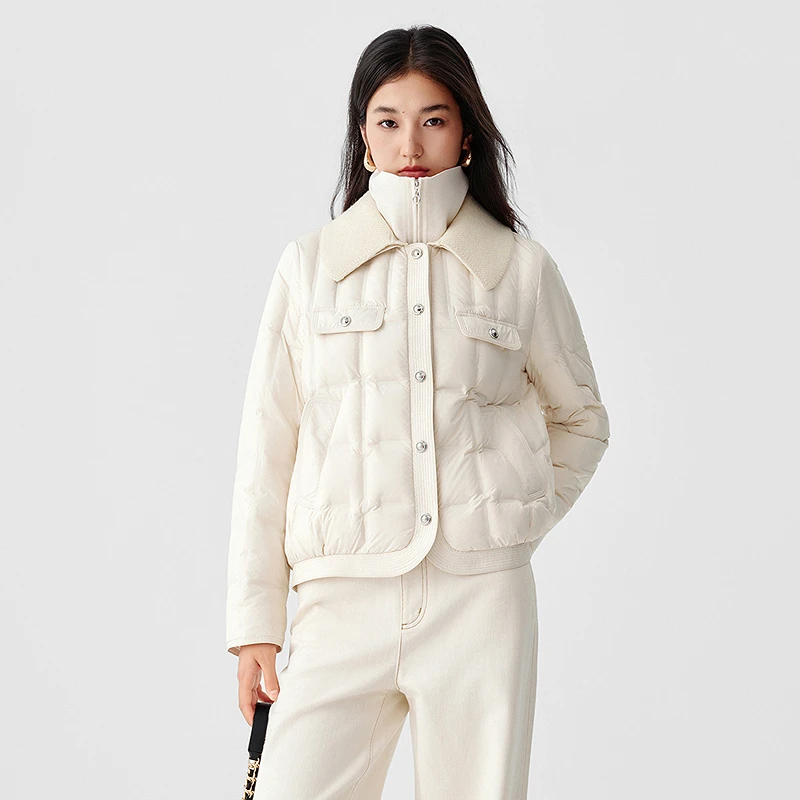珂莱蒂尔2025冬新款90鹅绒学院风女短款保暖外套轻薄羽绒服