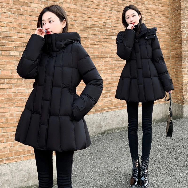 收腰小个子2025新款气质修身显瘦连帽羽绒服时尚保暖加厚棉外套