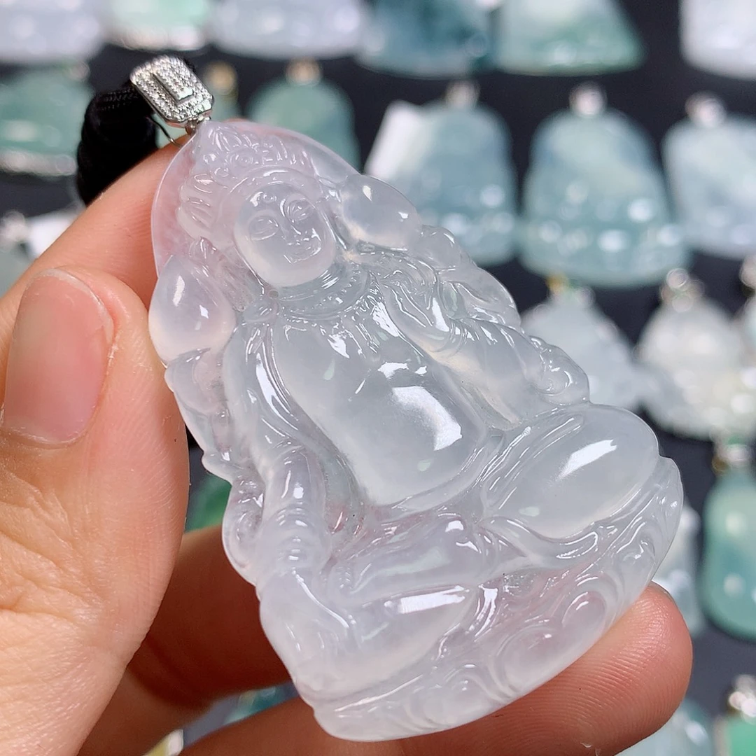 翡翠18K金镶嵌颈饰天然a货翡翠度母