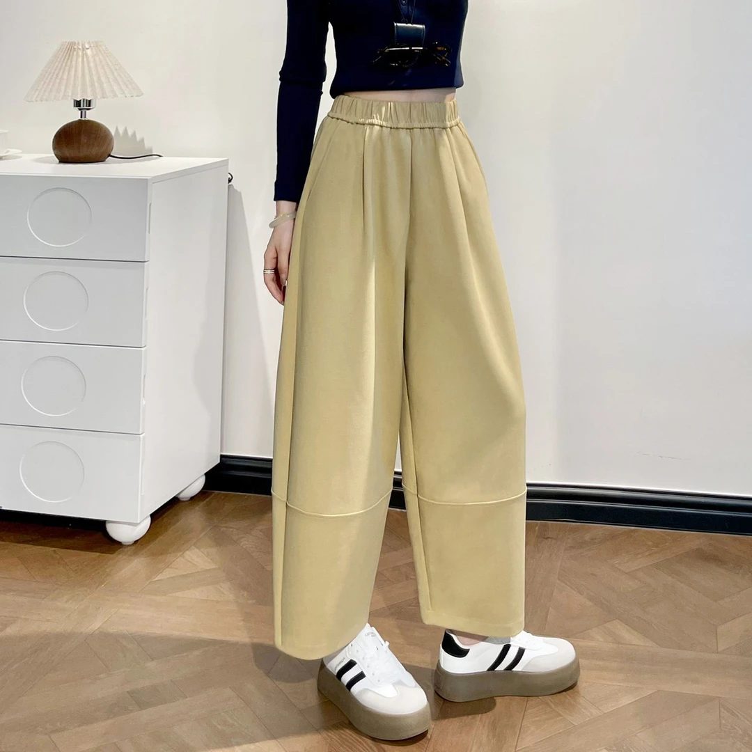 九分小个子气球阔腿裤女秋春黄色天丝牛仔裤宽松休闲裤显瘦弯刀裤