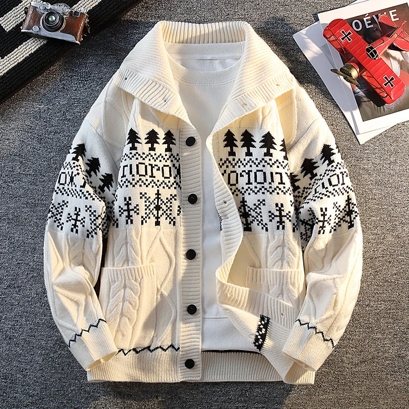 Mexican/稻草人秋季宽松韩版帅气潮流时尚翻领毛衣开衫外套男生