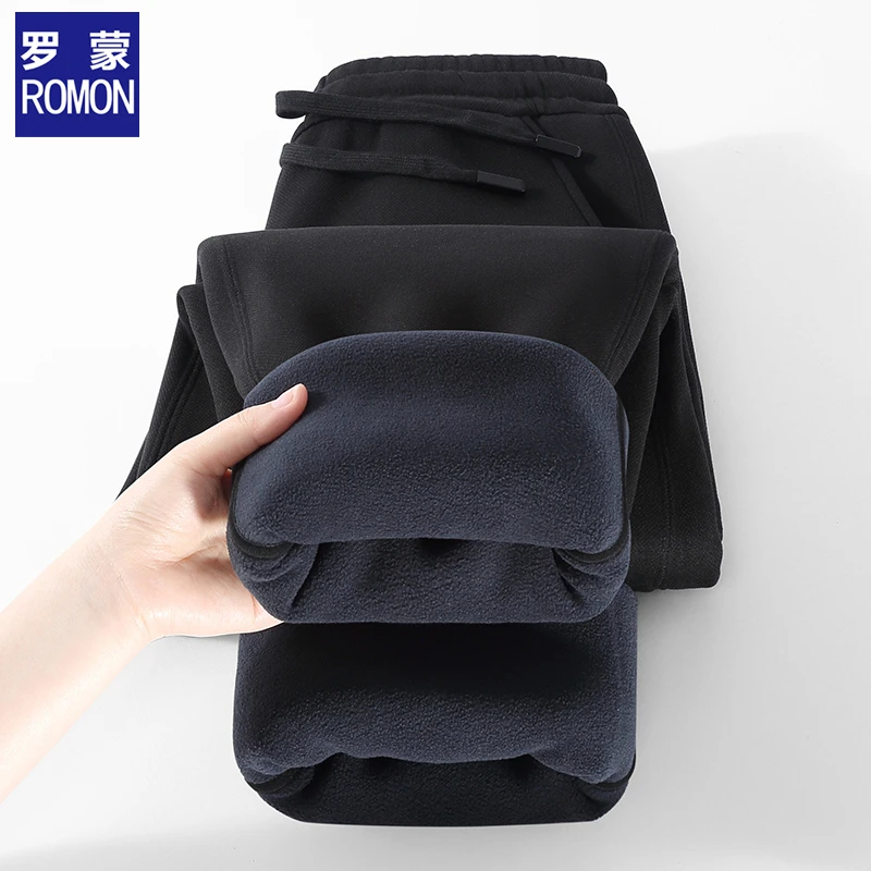 罗蒙【羊毛加绒】秋冬季加厚休闲裤男士高端商务宽松直筒磨毛休闲裤