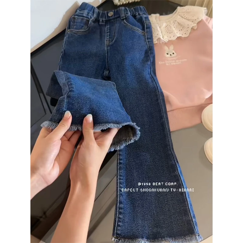 女童牛仔裤春秋显瘦弹力喇叭裤小女孩百搭休闲裤秋季时髦高腰微喇
