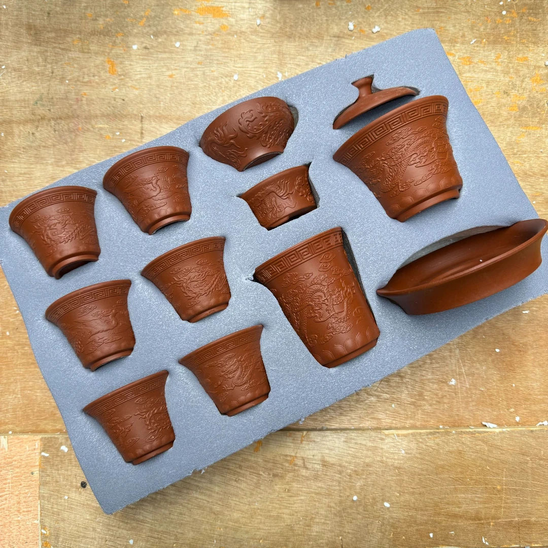 【闪购商品】中国风朱泥紫砂浮雕龙纹茶具套装家用高档精致（无礼盒）