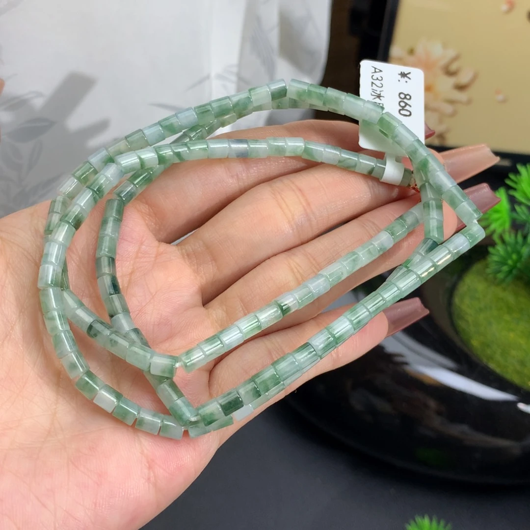 翡翠手链未镶嵌卡4冰桶珠飘绿花项链