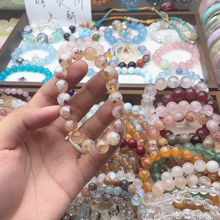 手链银S925镶嵌烟晶11咪蜂蜜奶盖