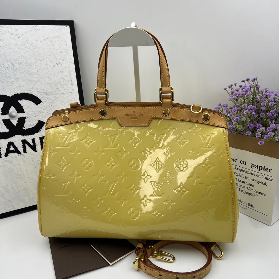 95新 LouisVuitton/路易威登 8274/LV小鸡黄漆皮手提斜挎医生包