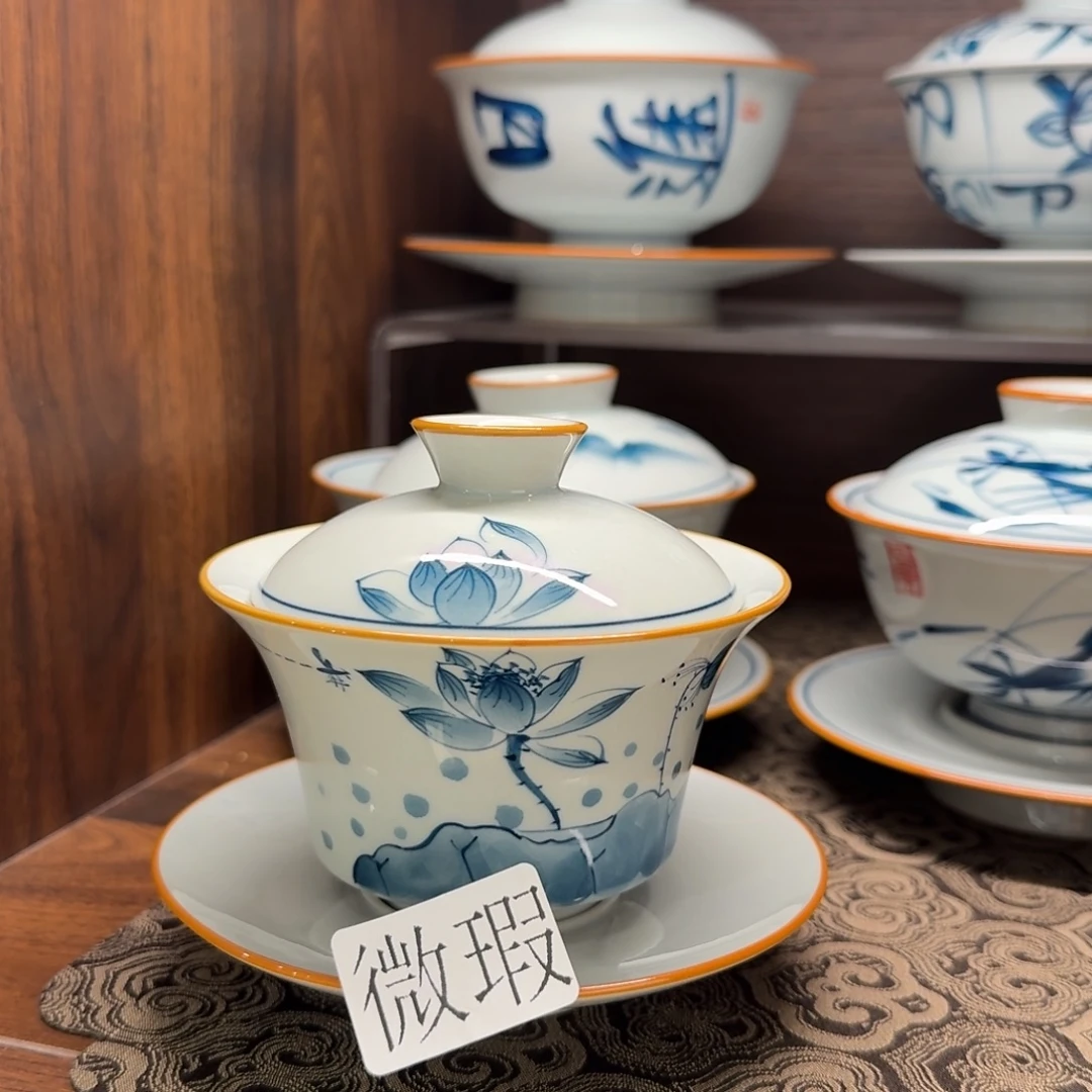 釉下手绘茶具微瑕