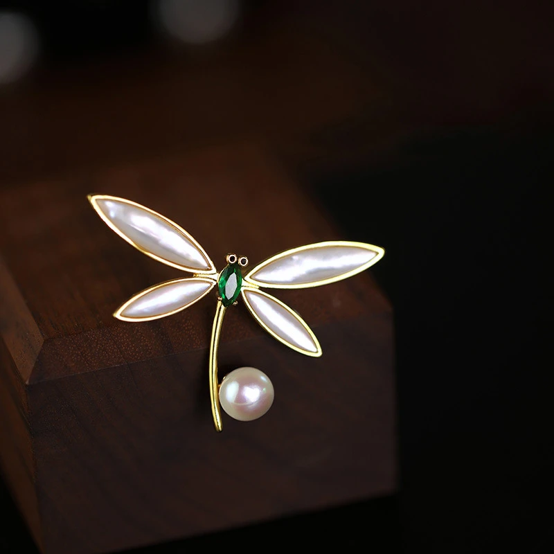 铜合金贝壳胸针 【朵韩推荐】-新款贝壳蜻蜓胸针