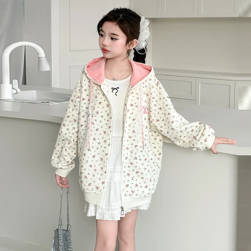 女童外套2025春季新款儿童洋气时髦连帽上衣大童春秋装夹克拉链衫