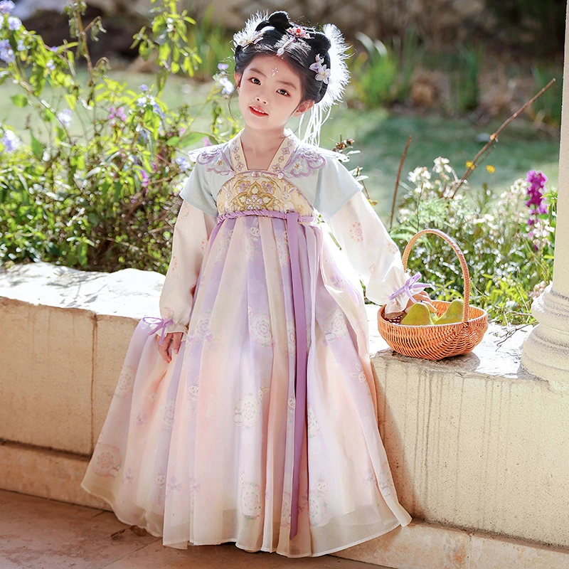 SL3347女童汉服连衣裙2025新款春季中国风儿童唐装古风公主裙春秋