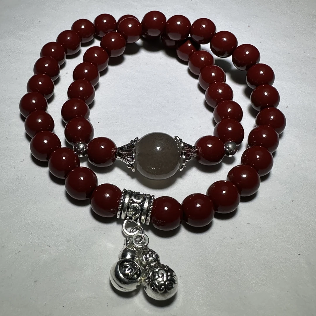 含辰砂工艺品S1183-精品双葫芦0.8双圈手串（无礼盒）