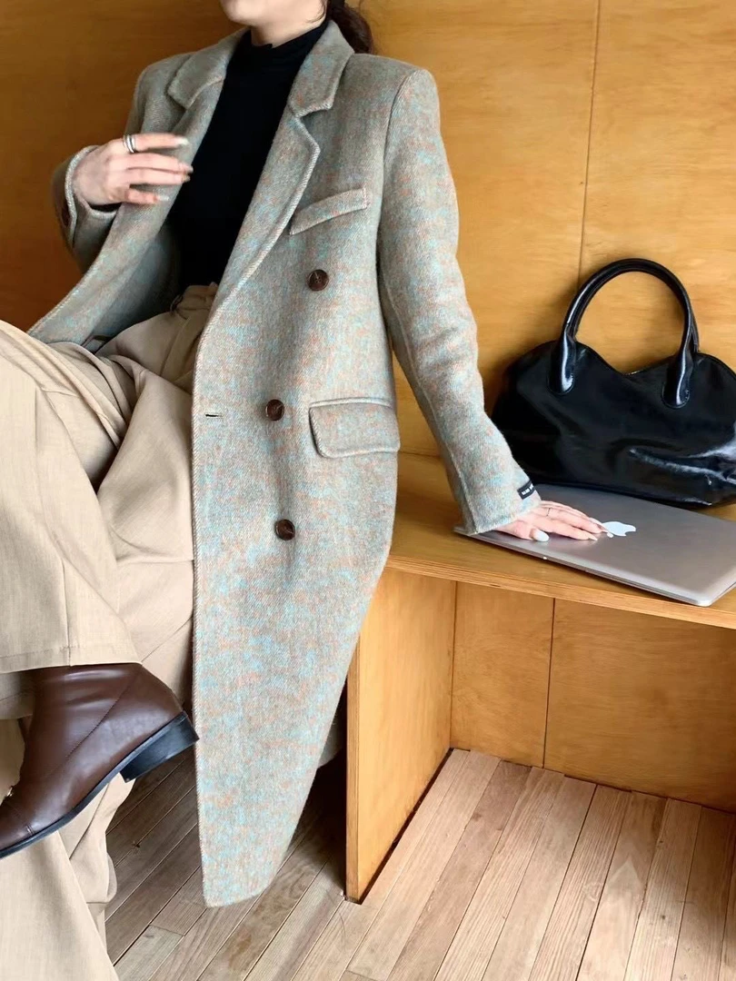 2025新春款双面羊毛呢子大衣高级感气质西装韩系毛呢长款慵懒外套