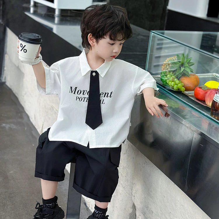 男童夏季学院风短袖衬衫套装儿童幼儿园夏款六一演出服毕业礼服
