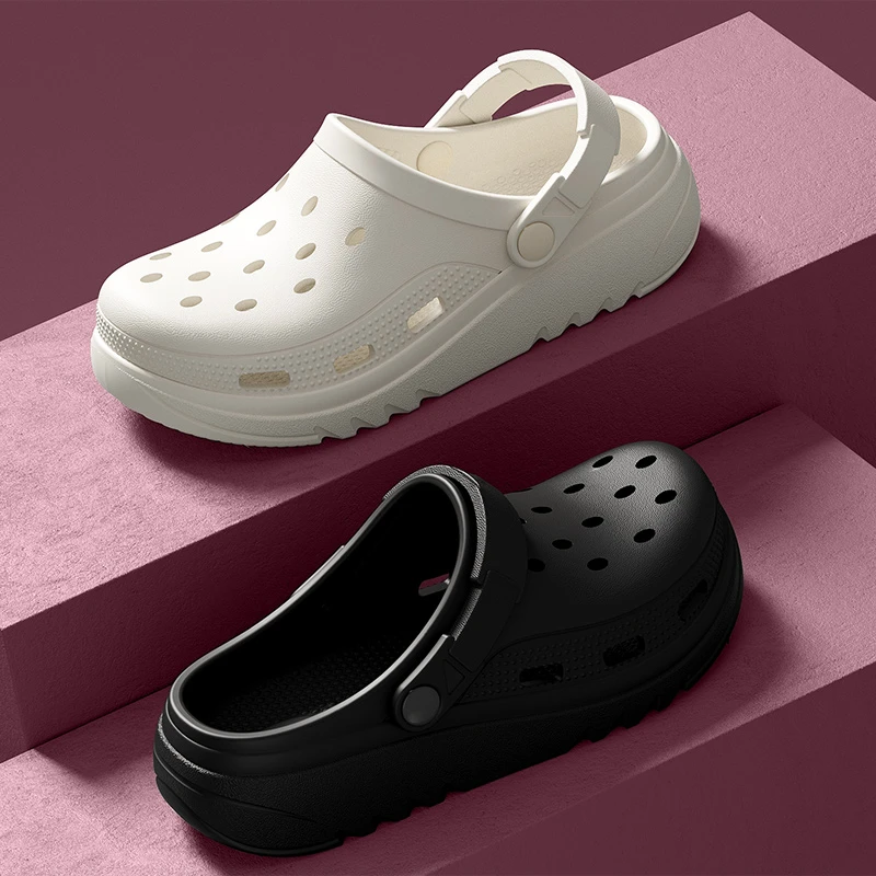 靓蒂芬新款情侣洞洞鞋女室外柔软舒适厚底透气简约凉拖鞋