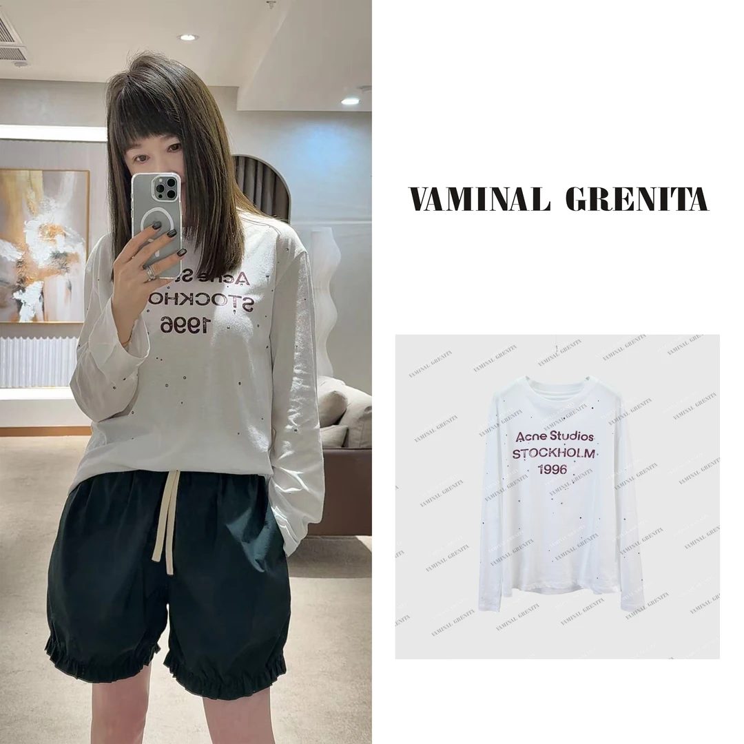 VAMINAL GRENITA "时髦伴奏" AC炒色做旧烫钻长袖T恤  VG50209