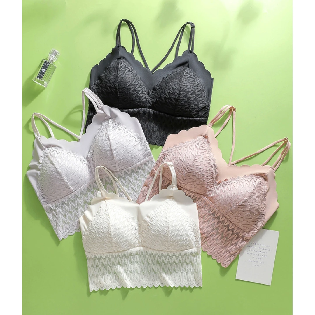 2025新款蕾丝吊带背心带胸垫固定杯美背内衣薄款打底单穿内搭