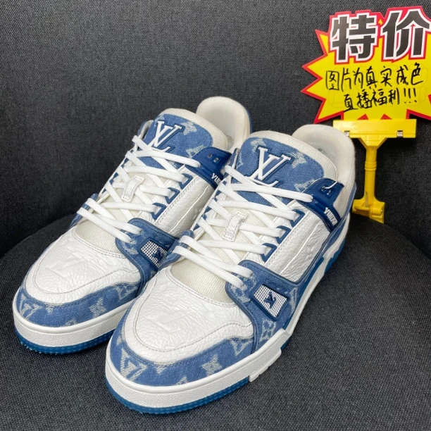 95新 LouisVuitton/路易威登 (福利)41.5码白蓝牛仔trainer ks199