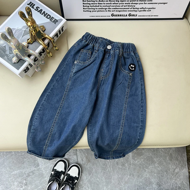 男童春夏季牛仔裤薄款防蚊裤儿童洋气九分休闲裤宽松中小童长裤子