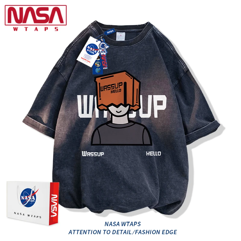 NASA WTAPS美式水洗做旧短袖t恤男款夏季新款重磅纯棉情侣装半袖