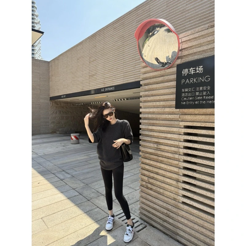 韩版慵懒风宽松百搭洋气休闲长袖毛衣秋冬高腰修身显瘦长裤两件套