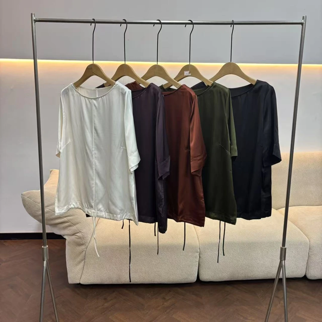 CSY2194 美国客人订单 希桑蚕丝中缝纯色五色T恤