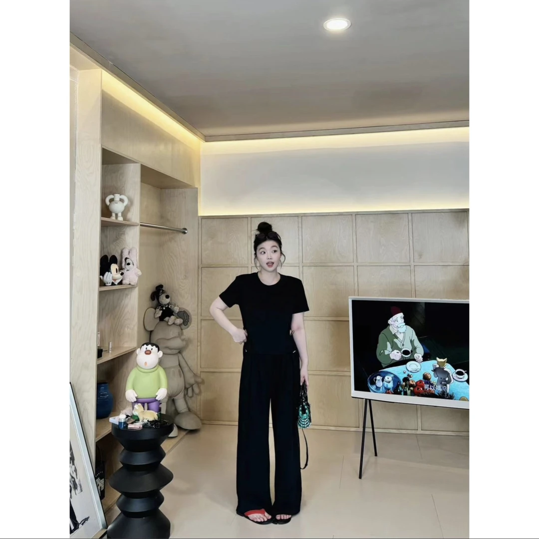 【自成焦点-裤子】韩系全松紧高腰垂感直筒阔腿裤休闲宽